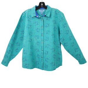 Wrangler Blues Pearl Snap Western Shirt Womens Size L Long Sleeve Rodeo Bronco